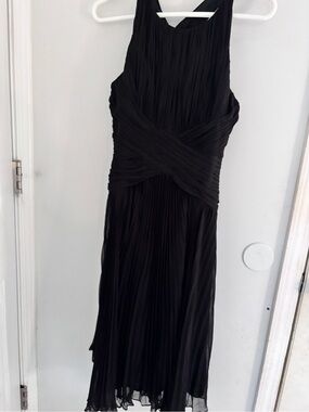 Anne Klein Sz 6 Black Ruched Pleated Maxi Dress with Crossback Goth Witchy Fairy